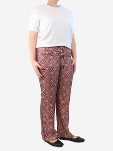 Louis Vuitton Red silk printed trousers - size UK 12
