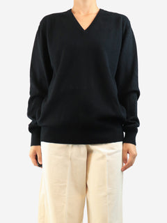 Black cashmere v-neck jumper - size L