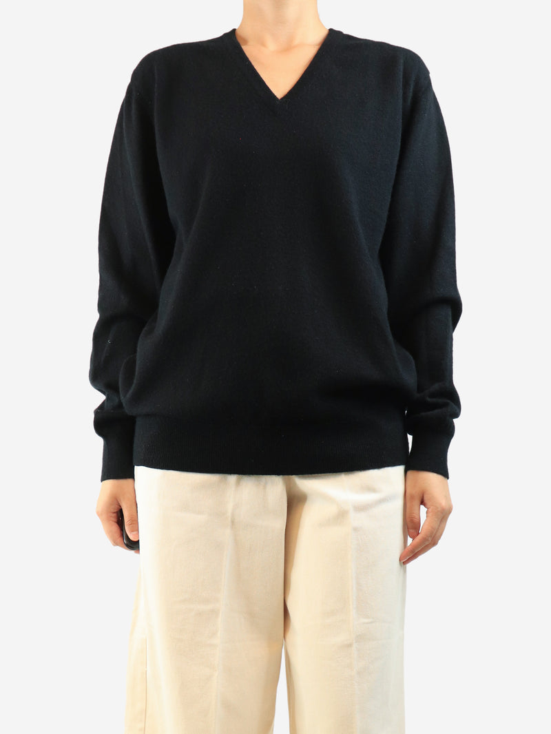 Black cashmere v-neck jumper - size L