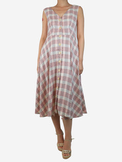 Cream and red plaid midi dress - size UK 12 Dresses Veronica Beard 