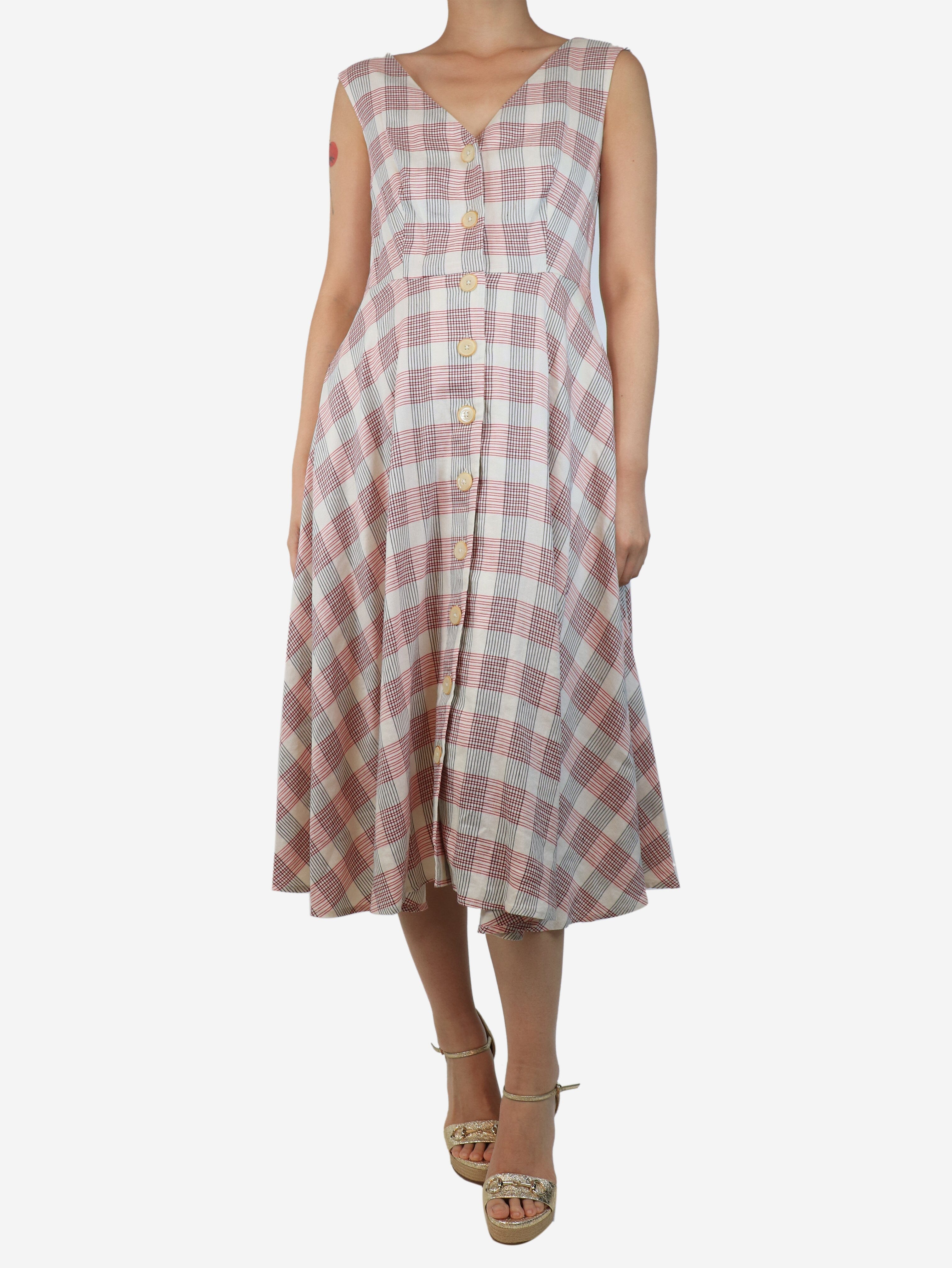 Cream and red plaid midi dress - size UK 12 Dresses Veronica Beard 