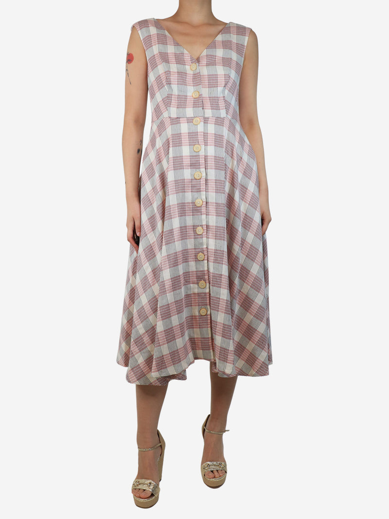 Cream and red plaid midi dress - size UK 12 Dresses Veronica Beard 