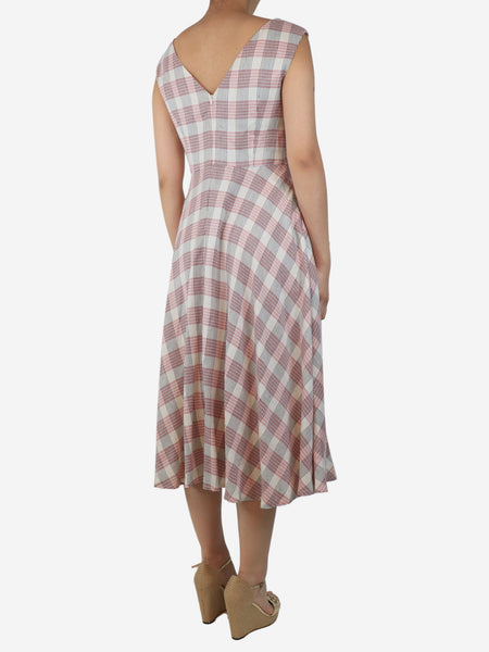 Cream and red plaid midi dress - size UK 12 alternate image