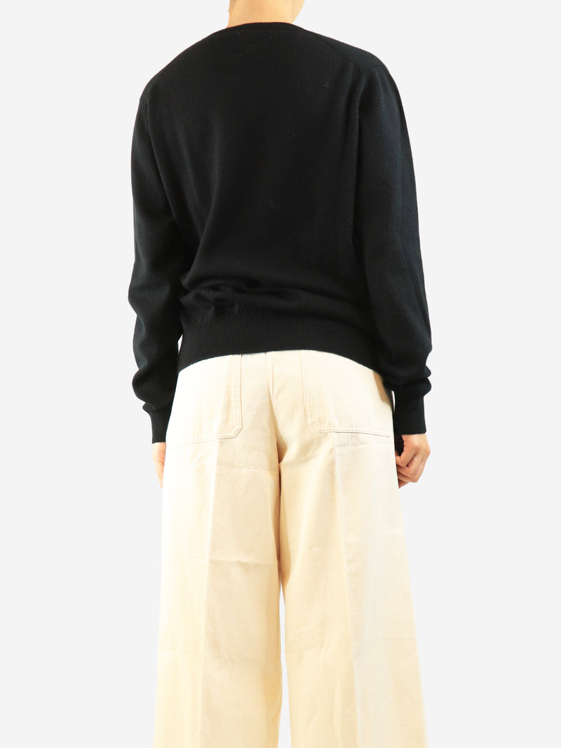 Black cashmere v-neck jumper - size L