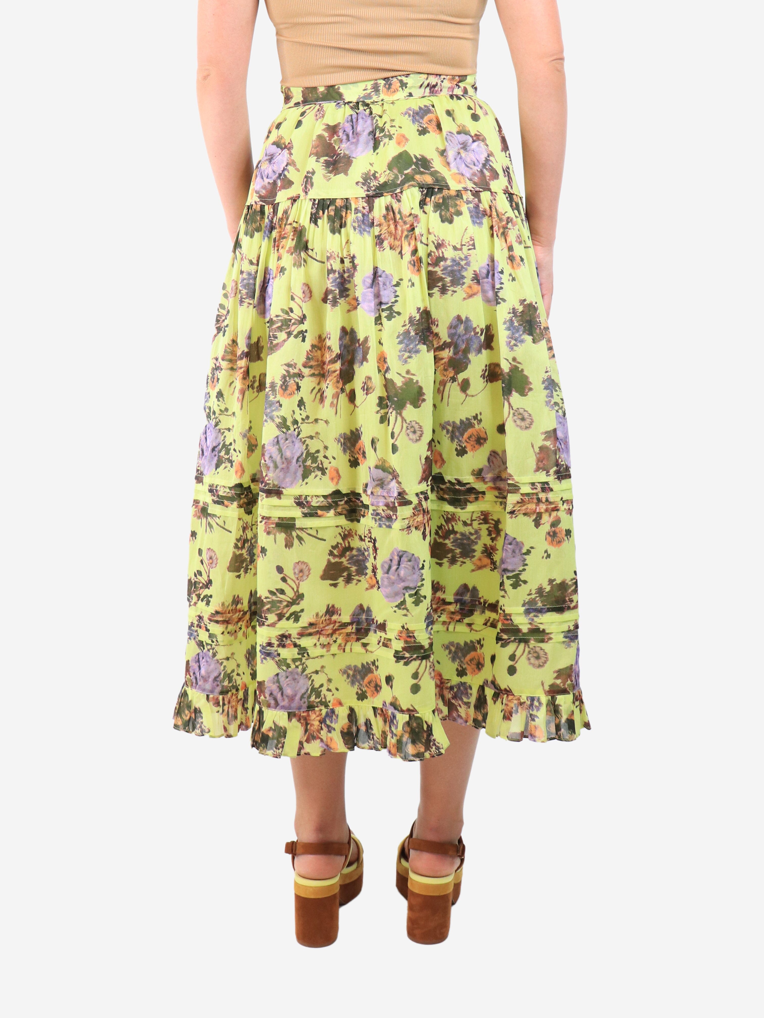 Lime green Eugenie floral midi skirt - size UK 8 Skirts Ulla Johnson 