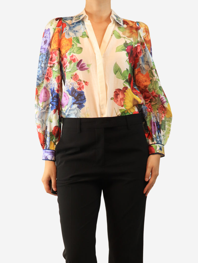 Cream sheer floral blouse - size UK 8