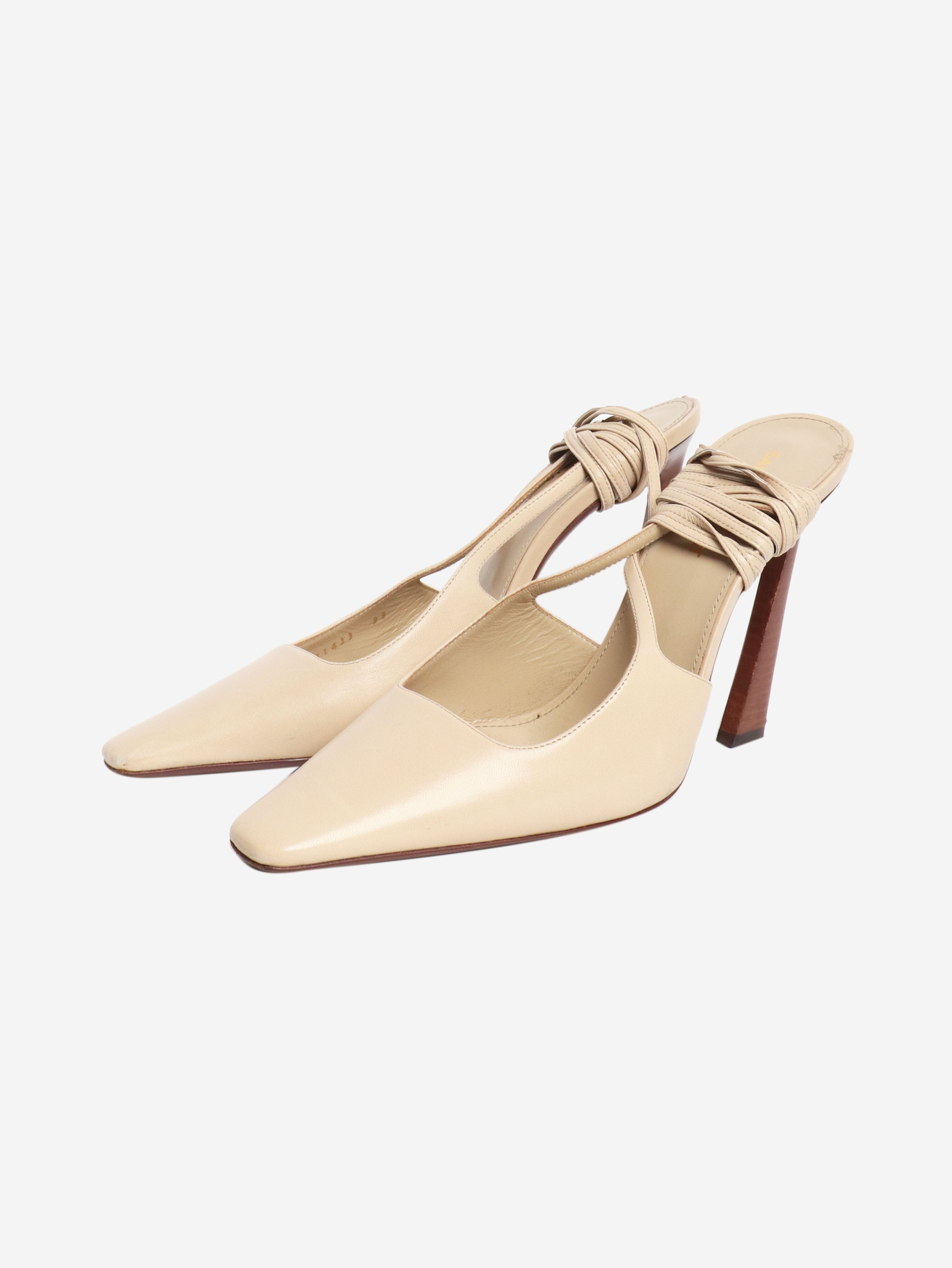 Neutral leather square-toe mules - size EU 39 Heels Saint Laurent 
