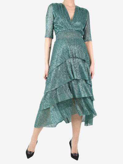 Green lurex ruffled dress - size UK 10 Dresses Maje 