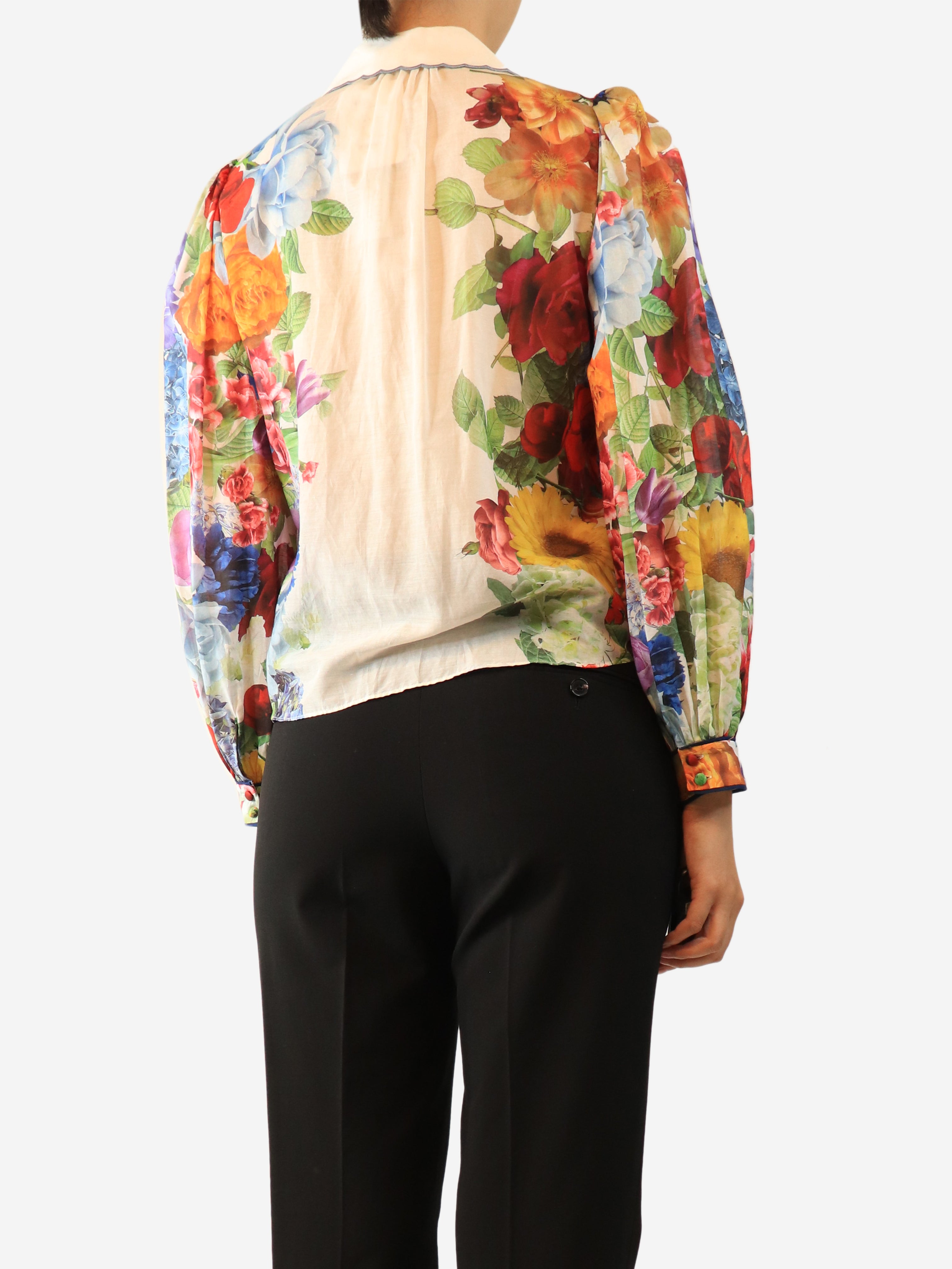 Cream sheer floral blouse - size UK 8