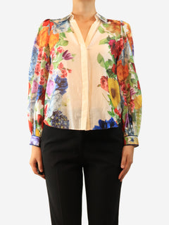 Cream sheer floral blouse - size UK 8