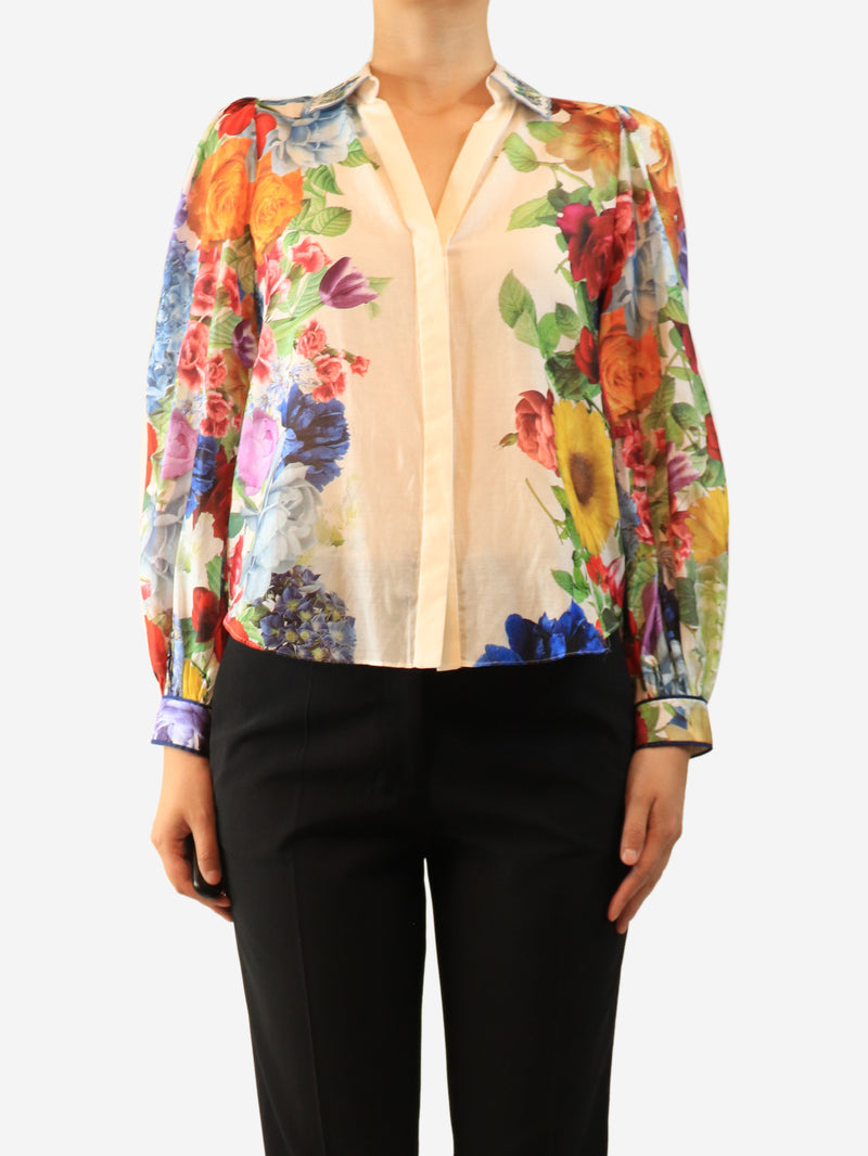 Cream sheer floral blouse - size UK 8