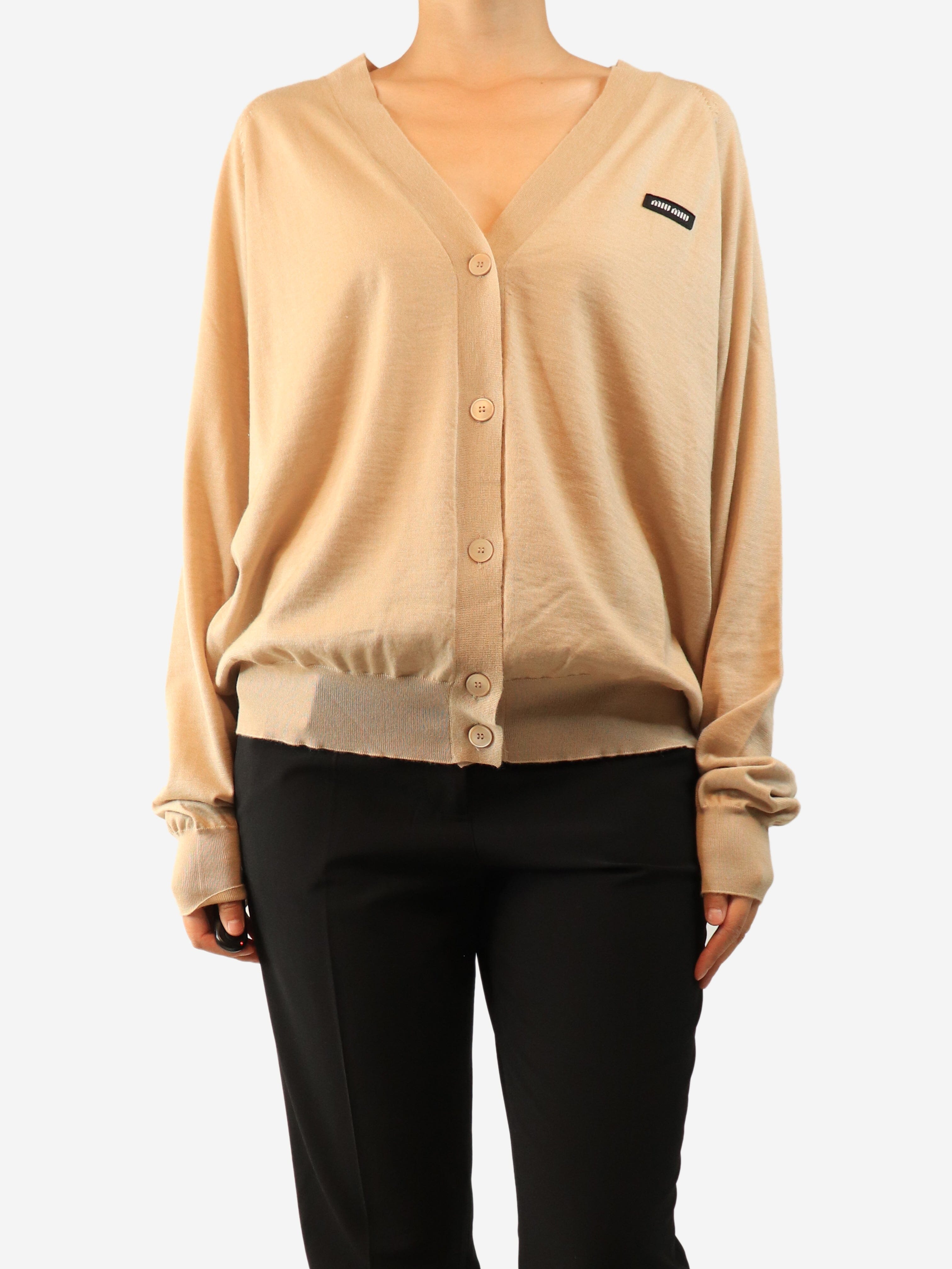 Neutral cashmere logo cardigan - size UK 12 Knitwear Miu Miu 