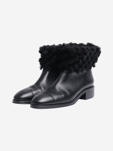 Chanel Black leather fur-trim ankle boots - size EU 42