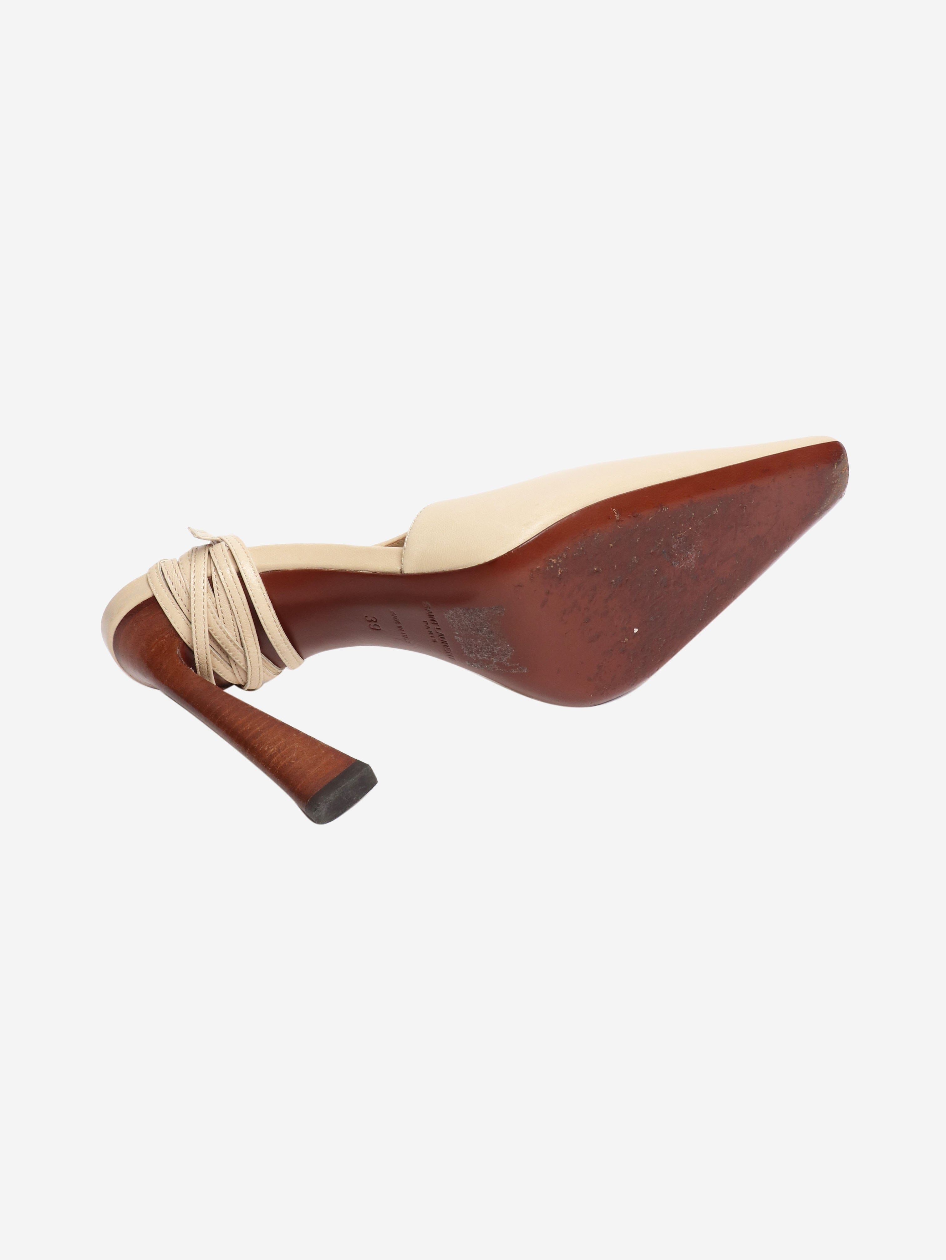 Neutral leather square-toe mules - size EU 39 Heels Saint Laurent 