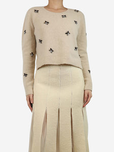 Gabriela Hearst Neutral cropped bejewelled-butterfly jumper - size S