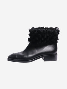 Chanel Black leather fur-trim ankle boots - size EU 42