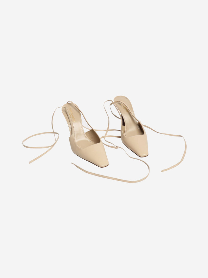 Neutral leather square-toe mules - size EU 39 Heels Saint Laurent 