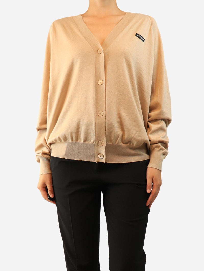 Neutral cashmere logo cardigan - size UK 12 Knitwear Miu Miu 