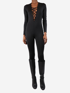 Acne Studios Black satin lace-up catsuit - size S