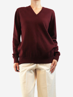 Burgundy cashmere v-neck jumper - size L