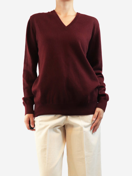 Burgundy cashmere v-neck jumper - size L product image