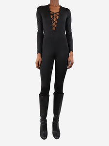 Acne Studios Black satin lace-up catsuit - size S