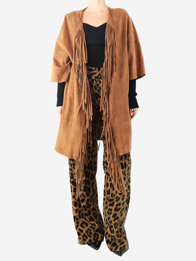 Brown short sleeve suede fringe jacket - size UK 10 Coats & Jackets Yves Salomon 