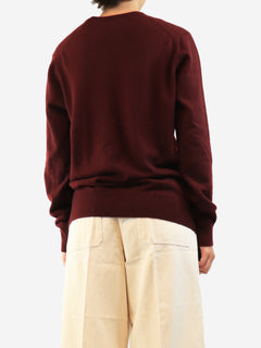 Burgundy cashmere v-neck jumper - size L