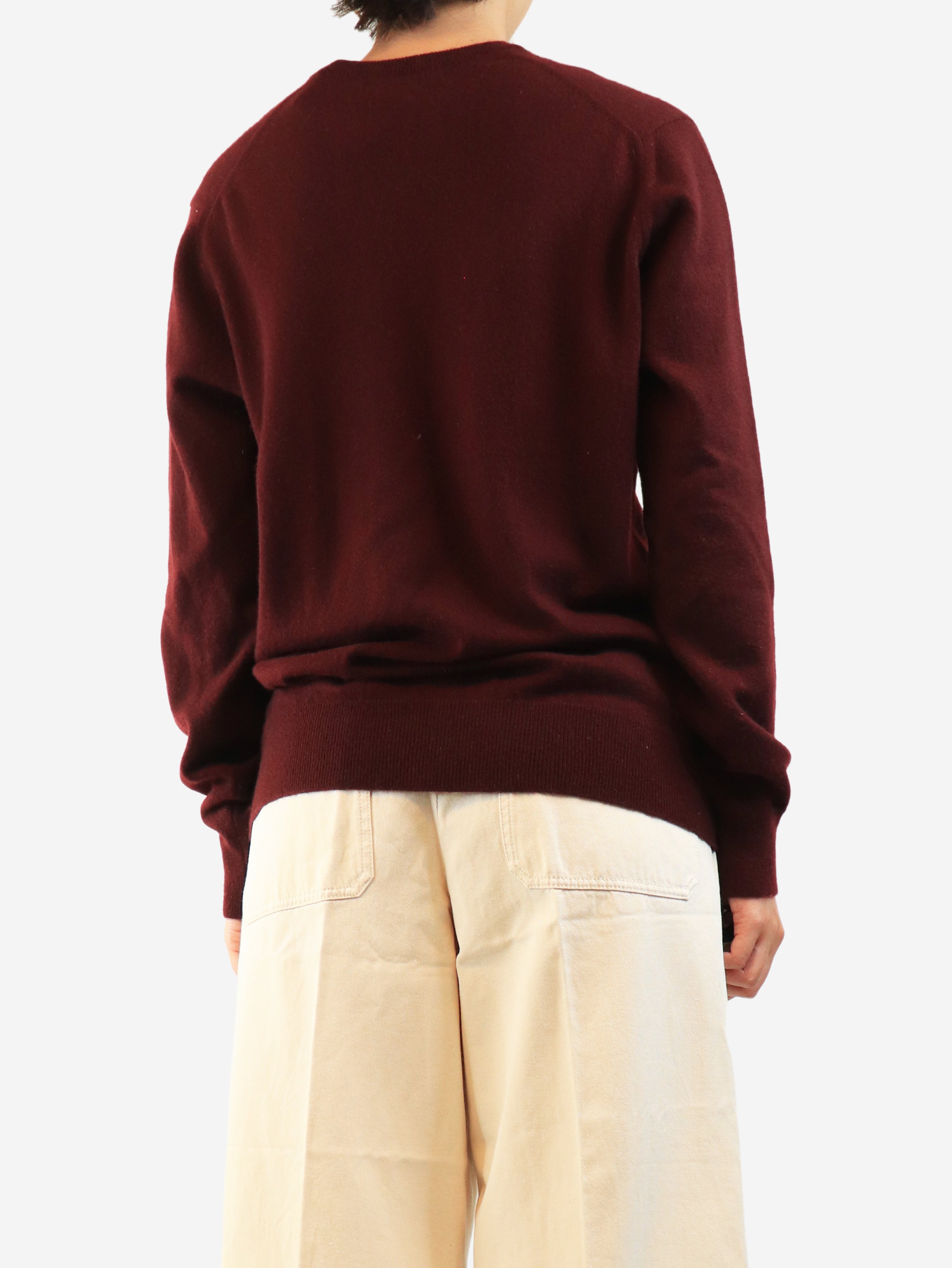 Burgundy cashmere v-neck jumper - size L