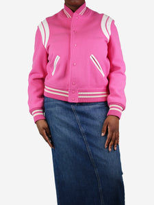 Saint Laurent Pink wool bomber jacket - size UK 18