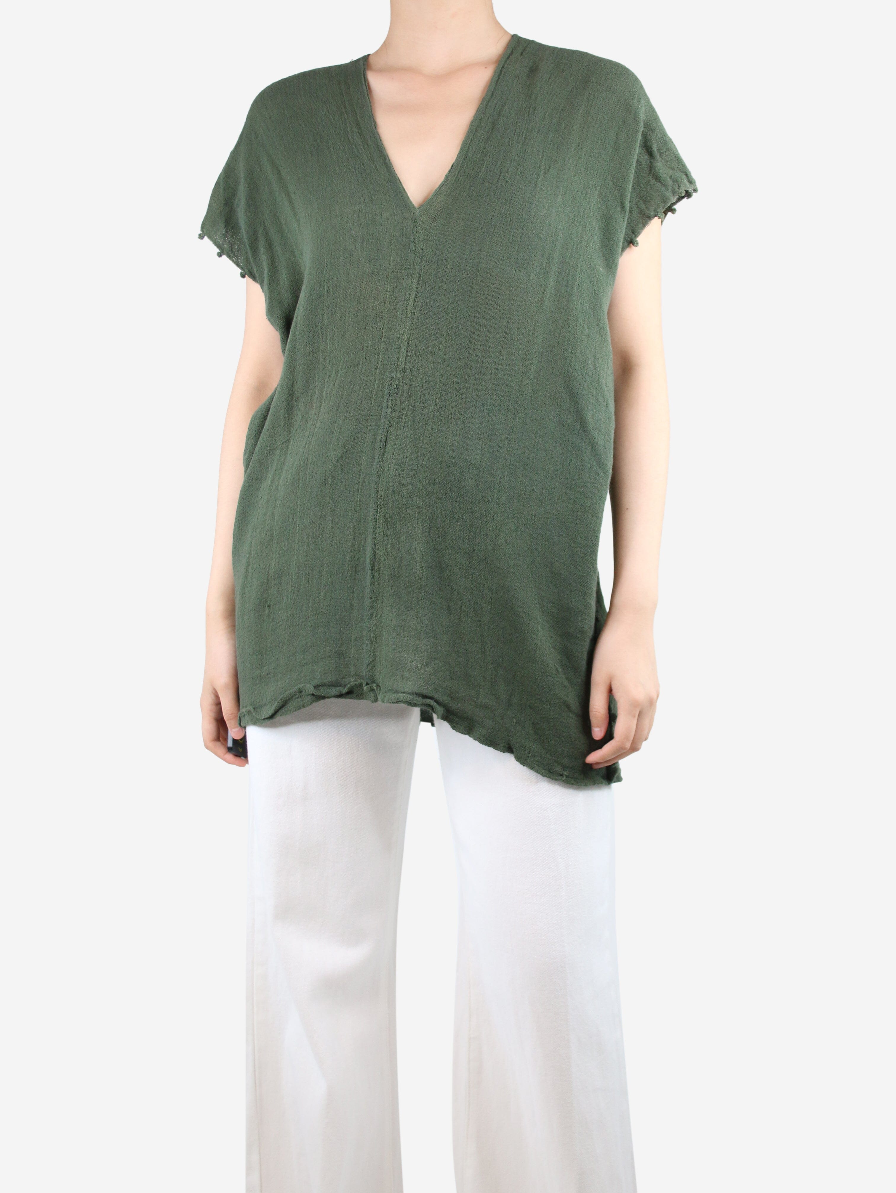 Green frayed cotton-gauze top - size UK 10 Tops Caravana 