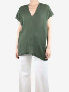 Caravana Green frayed cotton-gauze top - size UK 10