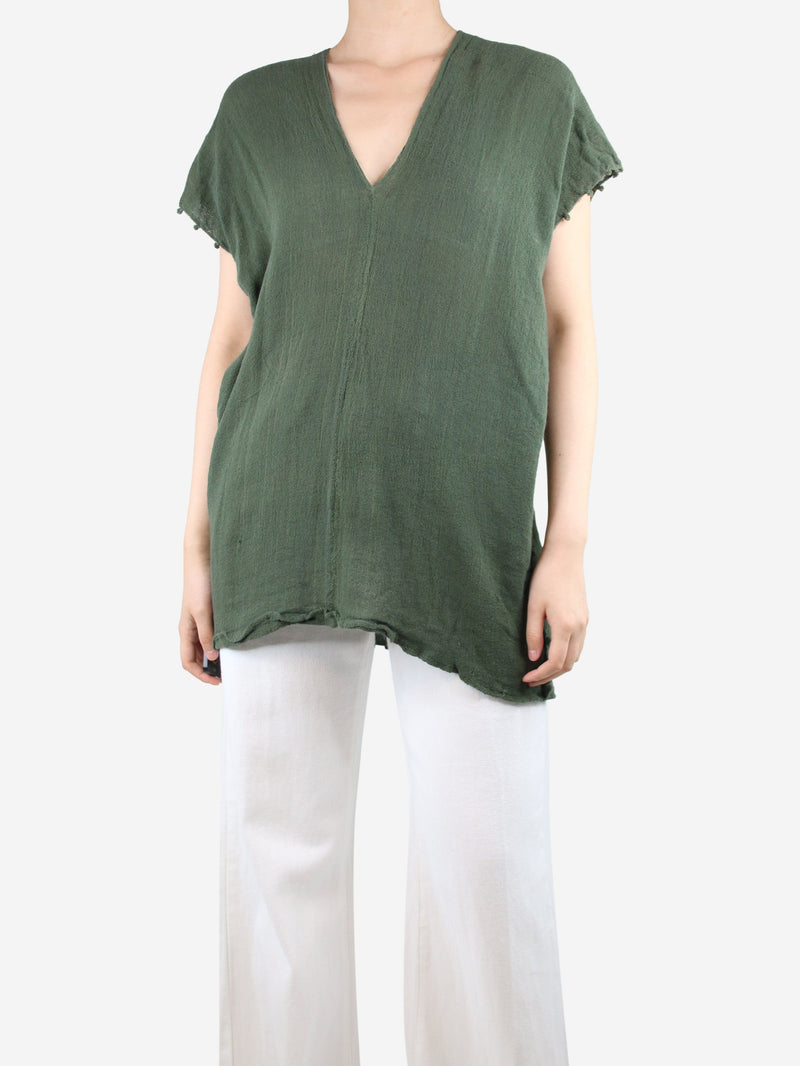 Green frayed cotton-gauze top - size UK 10 Tops Caravana 