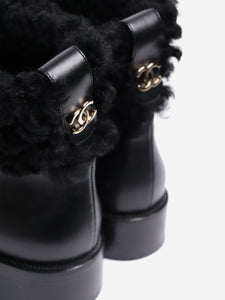 Chanel Black leather fur-trim ankle boots - size EU 42