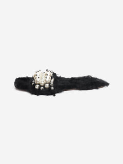 Black faux-fur embellished sandals - size EU 39.5 Flat Sandals Miu Miu 