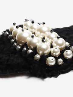 Black faux-fur embellished sandals - size EU 39.5 Flat Sandals Miu Miu 