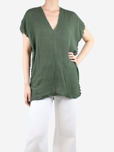 Caravana Green frayed cotton-gauze top - size UK 10