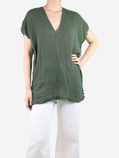 Green frayed cotton-gauze top - size UK 10 Tops Caravana 