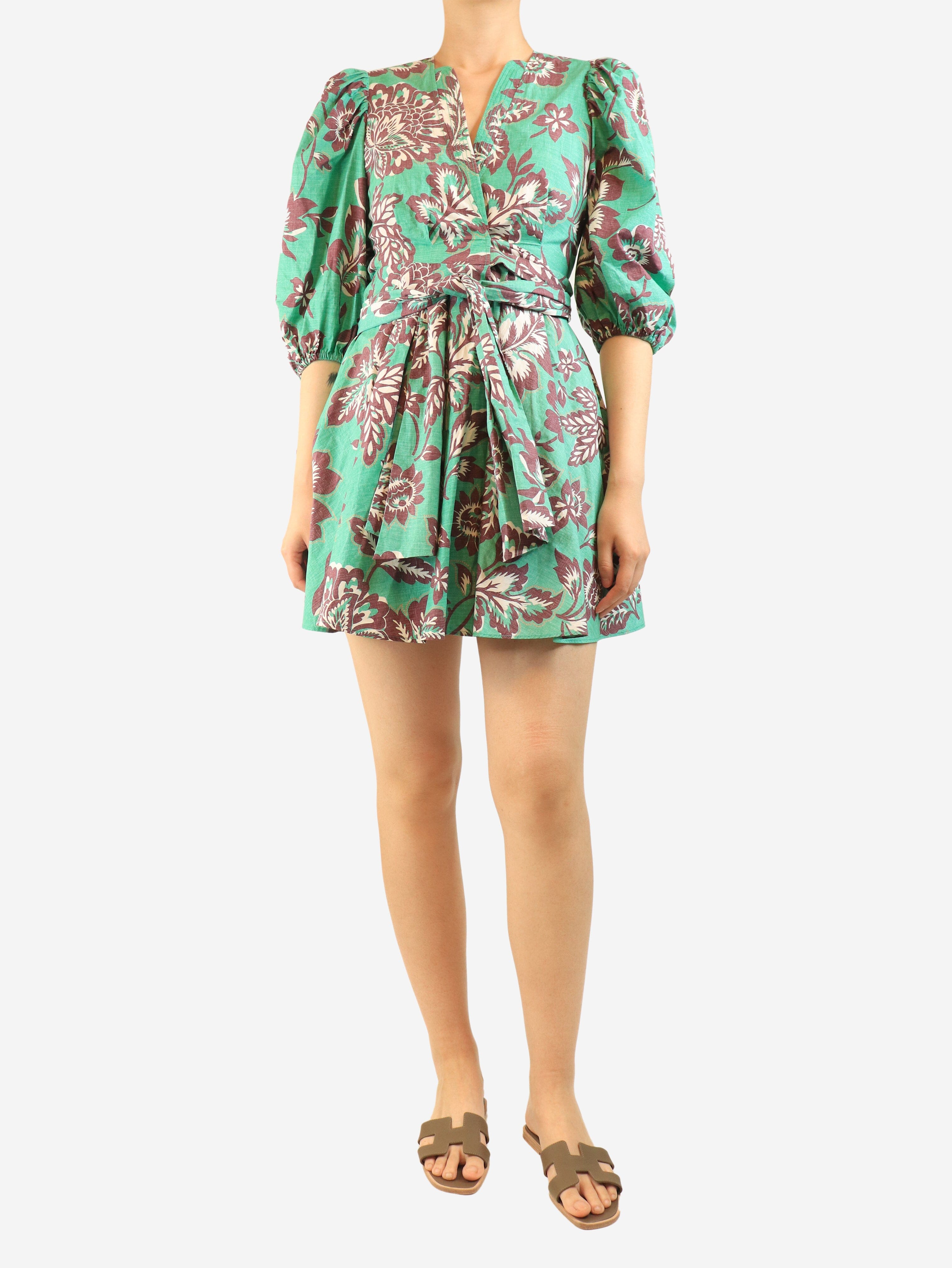 Green floral printed mini wrap dress - size UK 8 Dresses Claudie Pierlot 