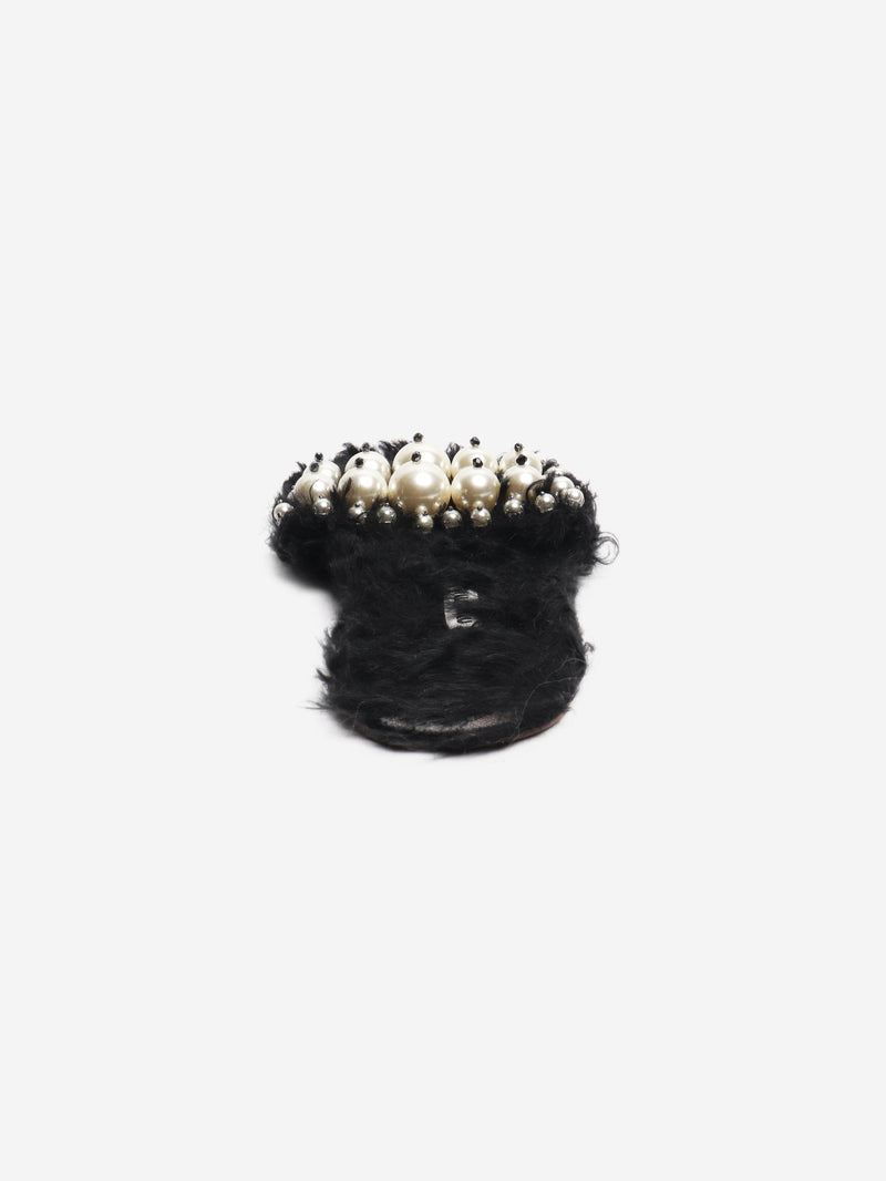 Black faux-fur embellished sandals - size EU 39.5 Flat Sandals Miu Miu 