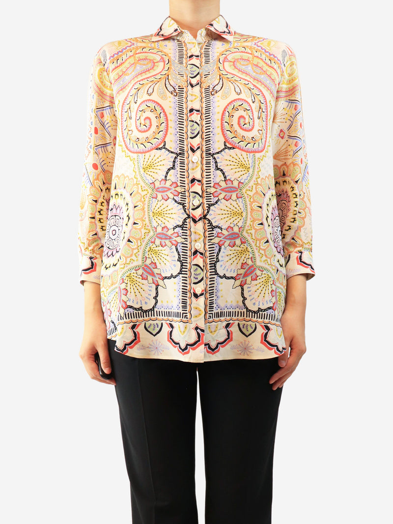 Multicolour paisley printed silk shirt - size UK 12 Tops Etro 