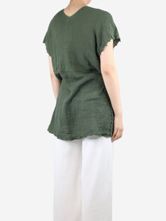 Green frayed cotton-gauze top - size UK 10 Tops Caravana 