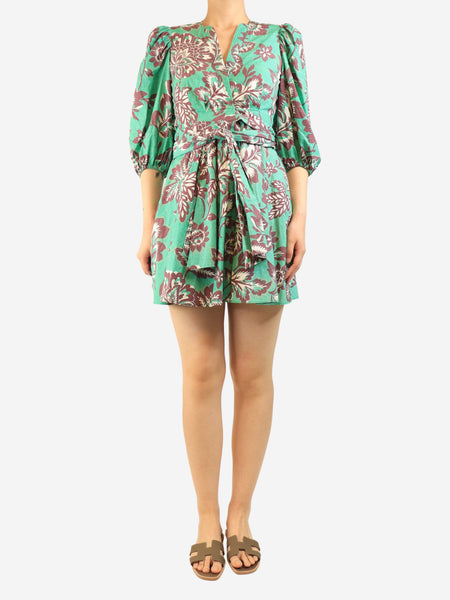 Green floral printed mini wrap dress - size UK 8 product image