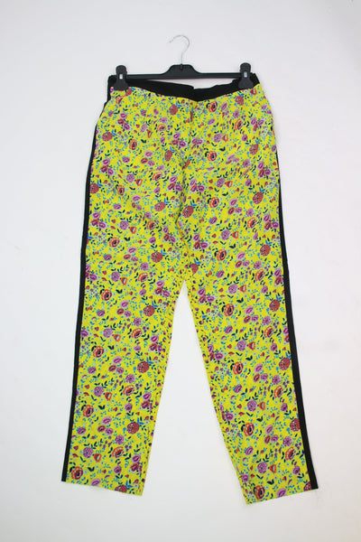 Etro Yellow floral-printed silk trousers - size UK 12 Trousers Etro 