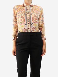 Multicolour paisley printed silk shirt - size UK 12 Tops Etro 