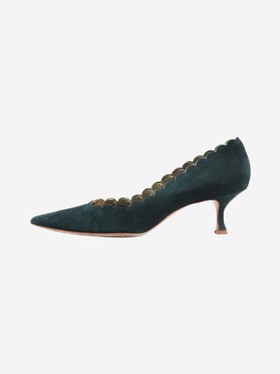 Dark green suede scalloped pumps - size EU 40