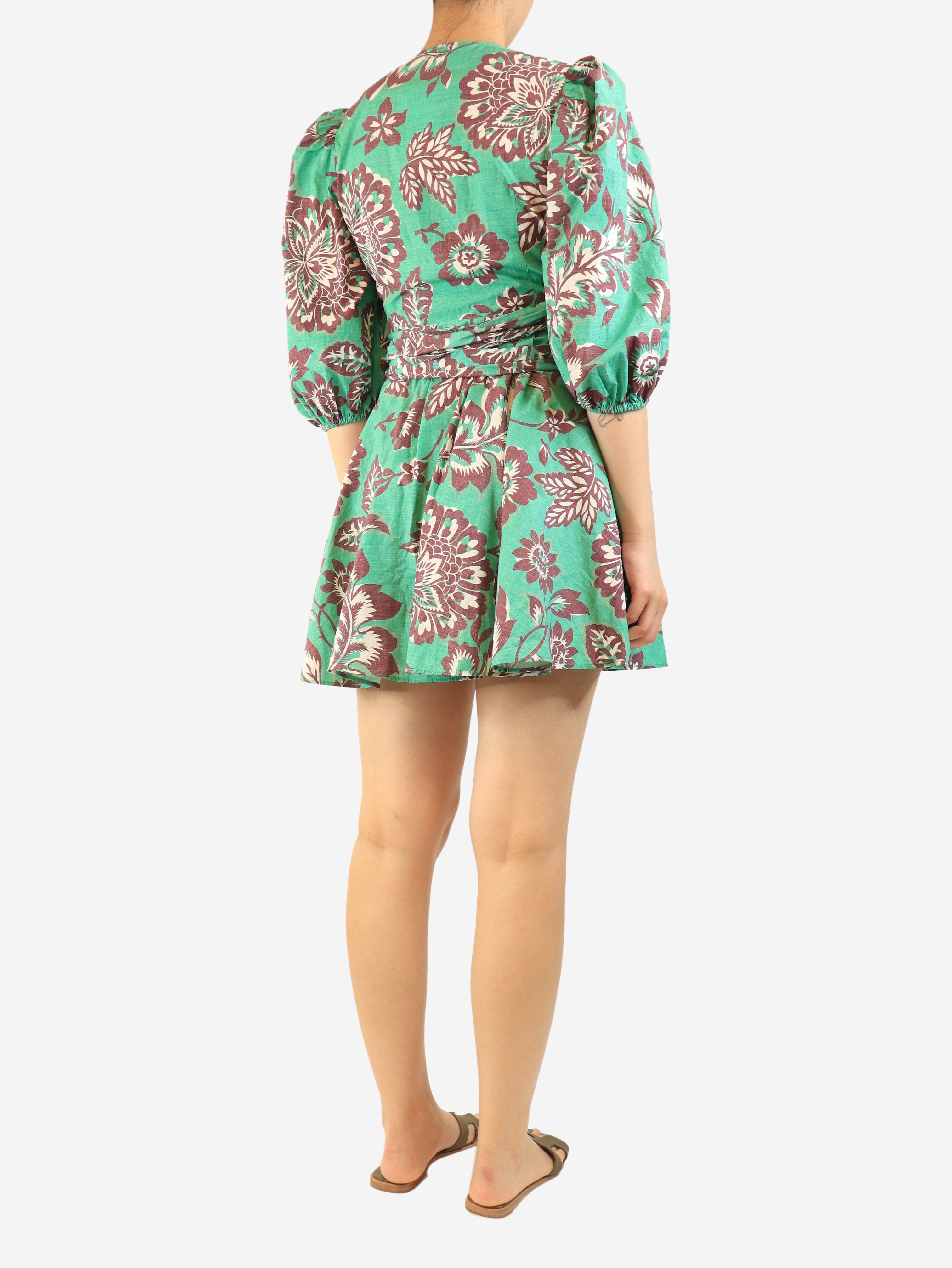 Green floral printed mini wrap dress - size UK 8 Dresses Claudie Pierlot 