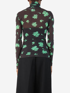 Ganni Brown mesh floral top - size UK 6