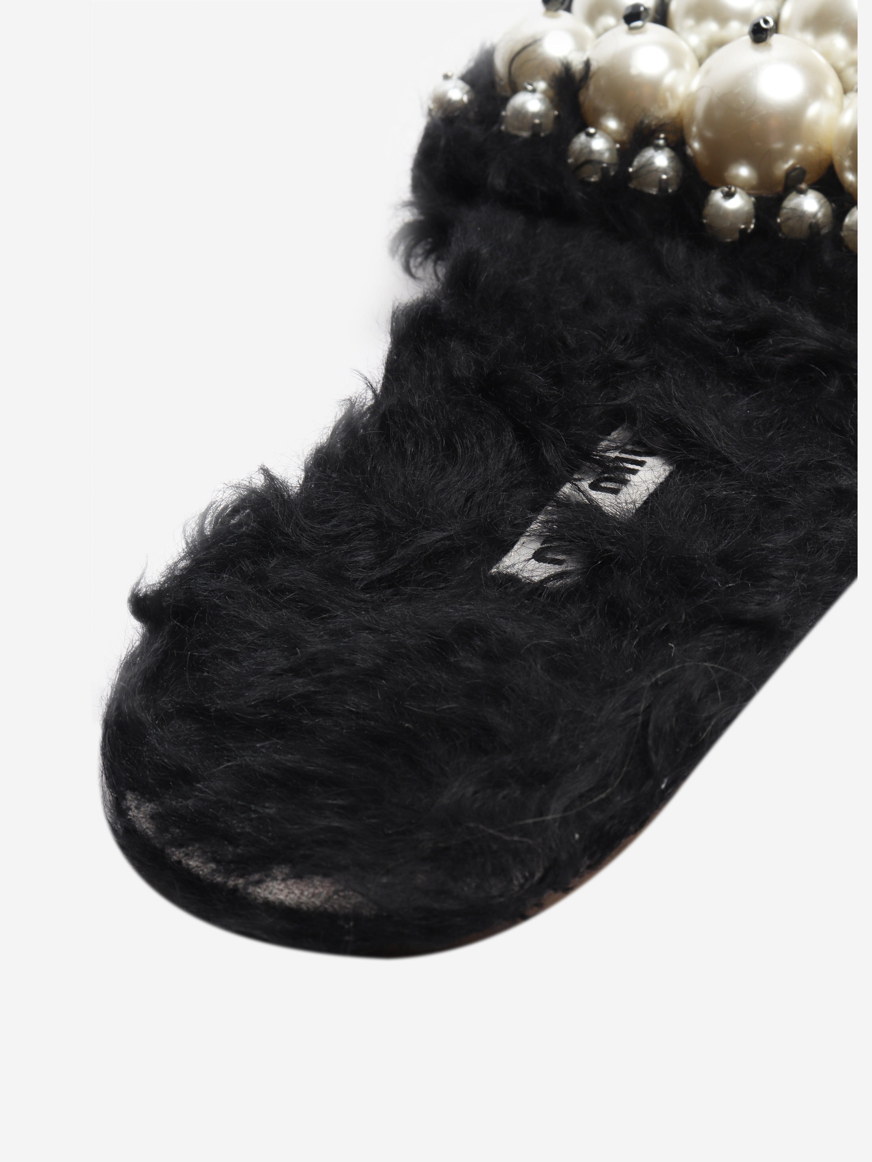 Black faux-fur embellished sandals - size EU 39.5 Flat Sandals Miu Miu 