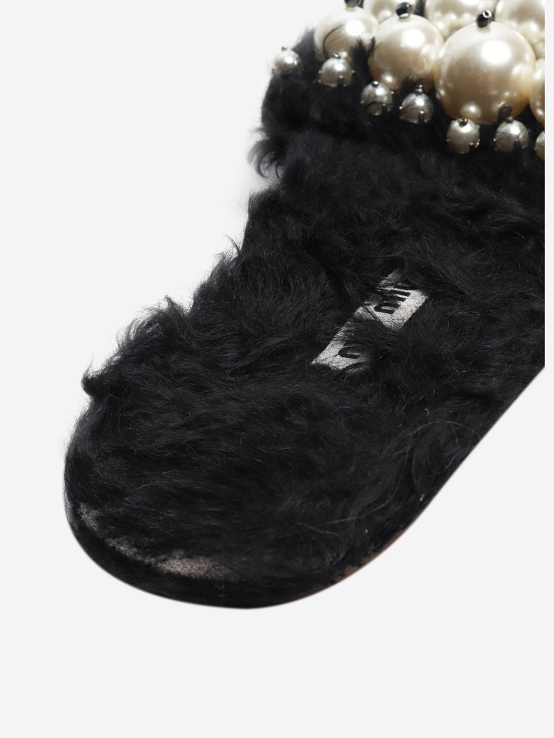 Black faux-fur embellished sandals - size EU 39.5 Flat Sandals Miu Miu 